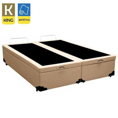 Cama Box Baú King Bipartido Sintético Serene Bege 192x203x44