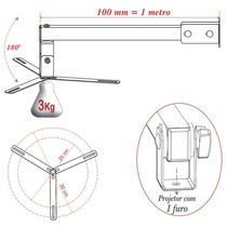 Suporte Projetor Datashow Mini Led Parede Braço 100 Cm - Branco