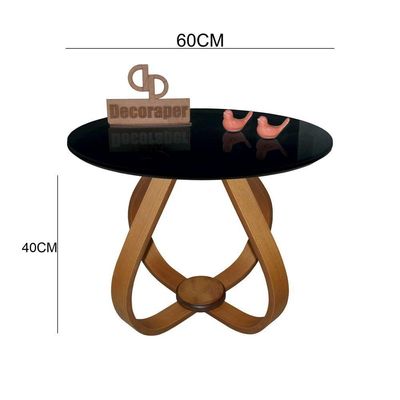 Mesa De Centro Cebola Com Vidro 60cm Preto 40cm