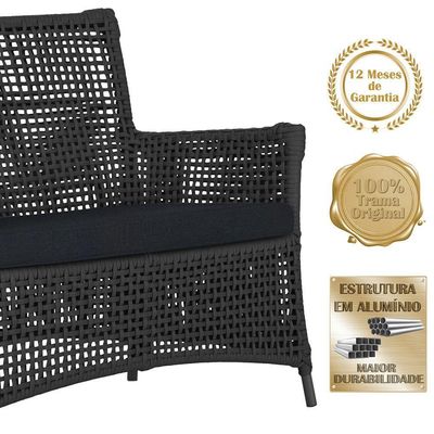 Jogo Sofá 2 Poltronas E Mesa Igapó Preta E12 Trama Original Preto