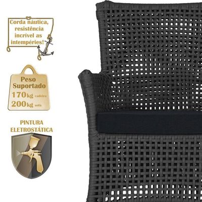 Jogo Sofá 2 Poltronas E Mesa Igapó Preta E12 Trama Original Preto