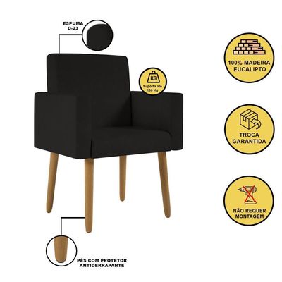 Kit 2 Poltronas Decorativa Consultorio Nina Com Puff Balaqui Cor:preto Preto