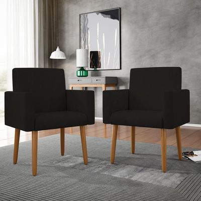 Kit 2 Poltronas Decorativa Consultorio Nina Com Puff Balaqui Cor:preto Preto