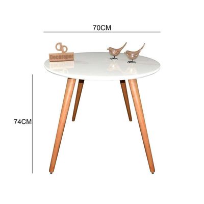Mesa Jantar Pés Palitos Tampo Redondo Vidro Laqueado 70cm Branco