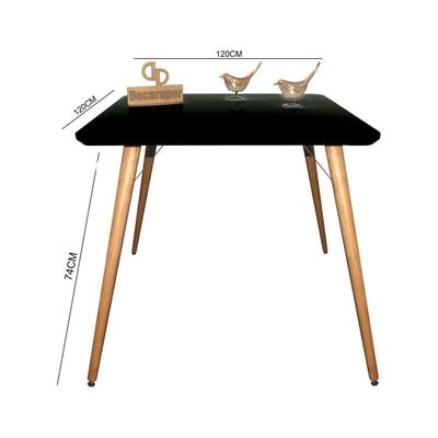 Mesa Jantar Pés Palitos Tampo Quadrado Vidro Laqueado 120cm Preto