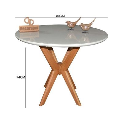 Mesa Jantar Pandora Tampo Redondo Laca Com Vidro 80cm Off White