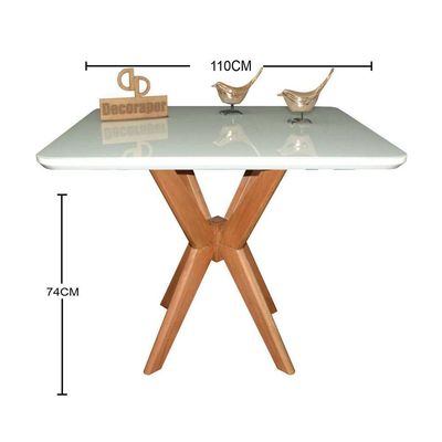 Mesa Jantar Pandora Tampo Quadrado Laca Com Vidro 110cm Off White