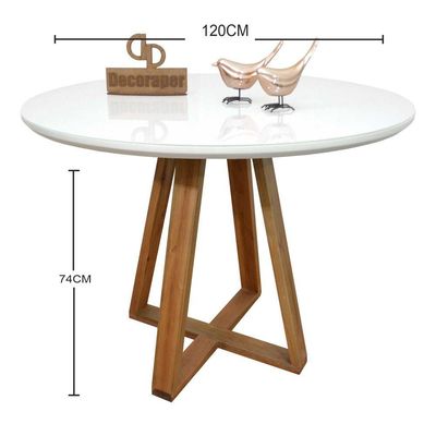Mesa Jantar Base X Tampo Redondo Laca Com Vidro 120cm Branco