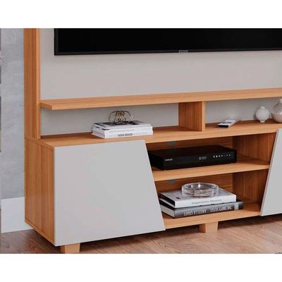 Rack Bancada C/ Painel P/ Tv Até 55 Pol Master 2 Prateleiras E Pés 135x183cm Off White/nature - Permóbili