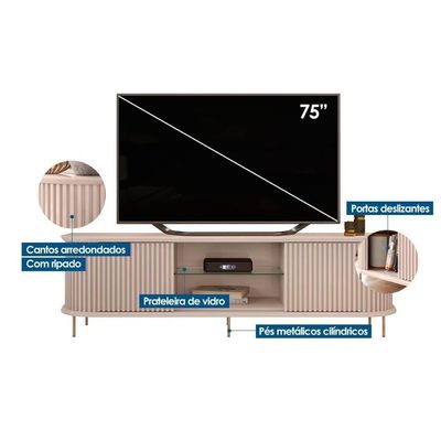Home P- Tv Até 75 Pol Atlas Ripado C- 2 Portas 218x62cm Off White - Dj Móveis