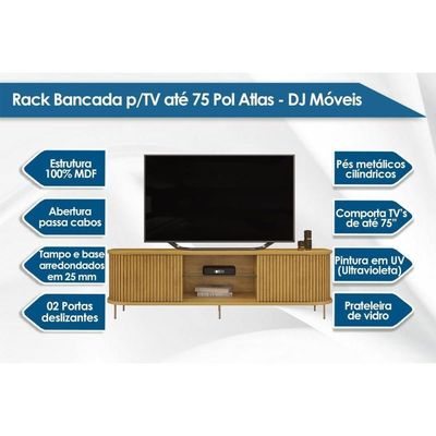Home P- Tv Até 75 Pol Atlas Ripado C- 2 Portas 218x62cm Off White - Dj Móveis