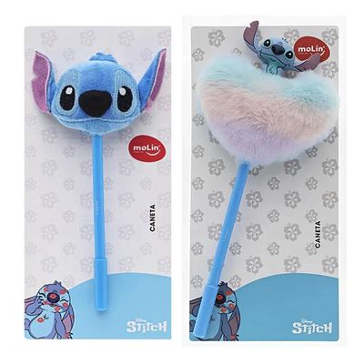 Caneta Esferográfica Azul 0.7 Com Pelúcia Do Stitch Molin Coração