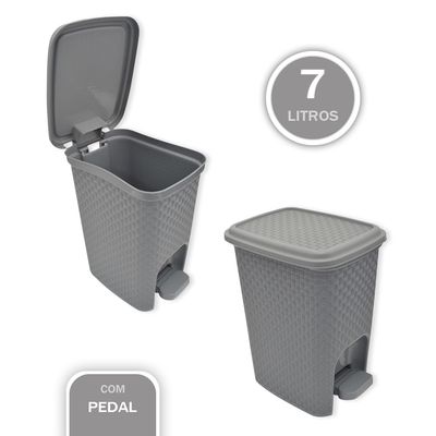 WE DROP - Lixeira com Pedal Trama Rattan 7 litros Cinza