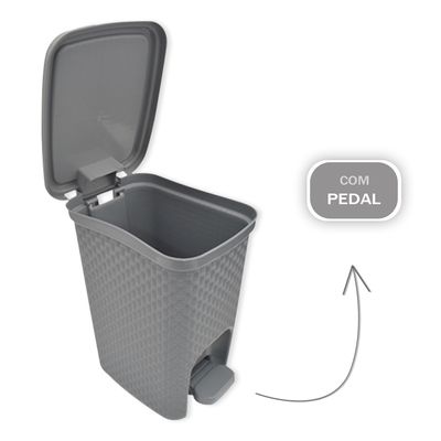 WE DROP - Lixeira com Pedal Trama Rattan 7 litros Cinza
