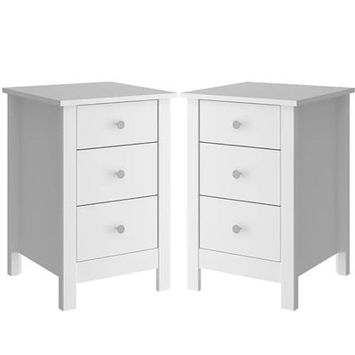 Kit 02 Mesas De Cabeceira 3 Gavetas 36 Cm Dm113 Branco Dtall Branco