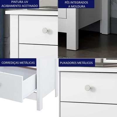 Kit 02 Mesas De Cabeceira 3 Gavetas 36 Cm Dm113 Branco Dtall Branco