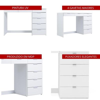 Penteadeira Escrivaninha 7 Gavetas 120 Cm Pe90 Branco Dtall Branco