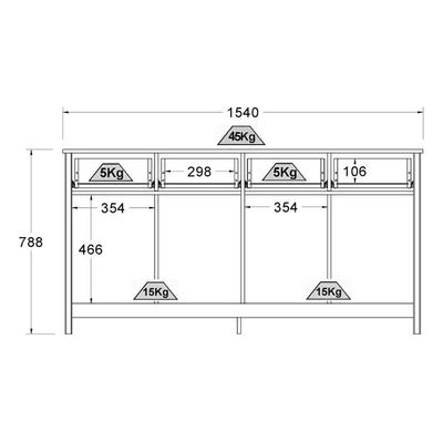 Balcao Buffet 4 Portas 4 Gavetas 154 Cm R626 Preto Dtall Preto