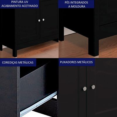 Balcao Buffet 4 Portas 4 Gavetas 154 Cm R626 Preto Dtall Preto