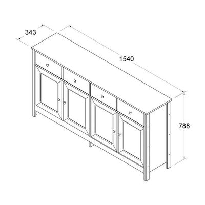 Balcao Buffet 4 Portas 4 Gavetas 154 Cm R626 Preto Dtall Preto