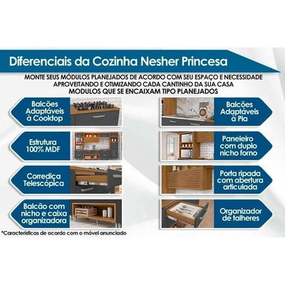 Cozinha Completa Princesa 3 Peças 1 Aéreo Balcão 1 Paneleiro C3p20 Freijó Off White