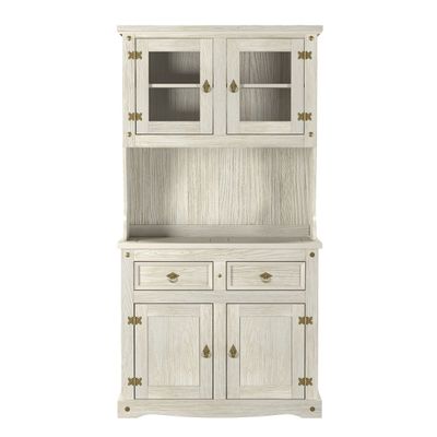 Cristaleira em Madeira 4 Portas 2 Gavetas 105 x 199 cm Patina Branca Elliottiis