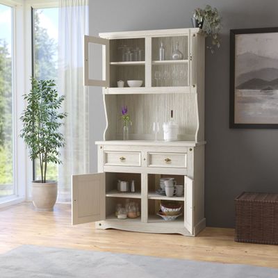 Cristaleira em Madeira 4 Portas 2 Gavetas 105 x 199 cm Patina Branca Elliottiis