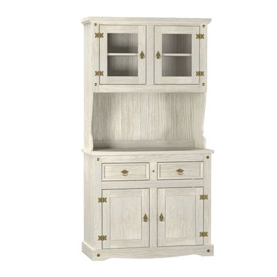 Cristaleira em Madeira 4 Portas 2 Gavetas 105 x 199 cm Patina Branca Elliottiis