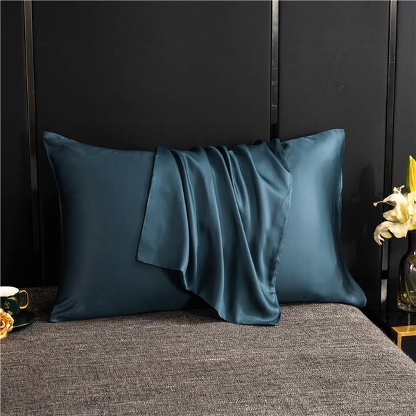 Capa de Almofada de Seda Natural de Amora Cor Sólida 50X70 40x60cm  2pcs / azul escuro