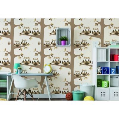 Papel de Parede Fofura Baby Corujas Marrom FF4045