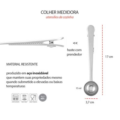 Colher Medidora Prendedor Clip Aço Inox Utensilio Cozinha