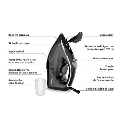 Ferro de Passar a Vapor Philco 320ml Base Cerâmica PFV70 220V
