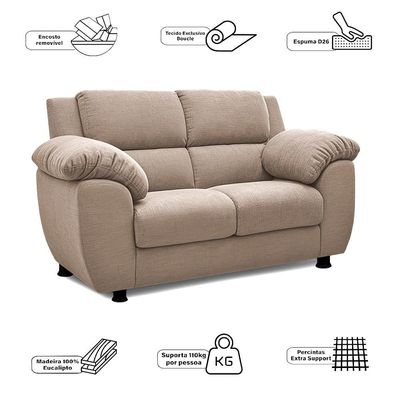 Sofá 2 Lugares Cama inBox Paris com 152cm de Largura e Revestido em Bouclé Bege Claro