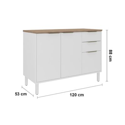 Balcão Triplo Itatiaia Renova com 3 Portas 2 Gavetas 1 Prateleira e 120cm de Largura Branco Neve Branco Neve