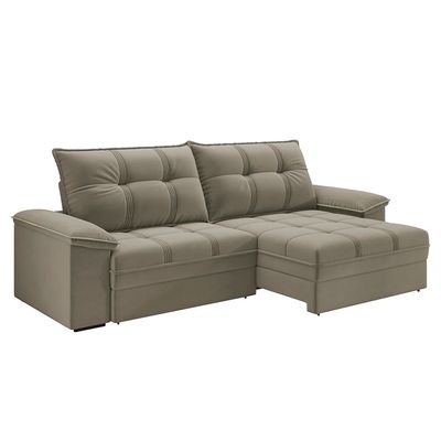 Sofá 4 Lugares Luizzi Besthouse Califórnia Slim Soft com Assento Retrátil e Reclinável, Revestido em Suede - 260cm de Largura Castor