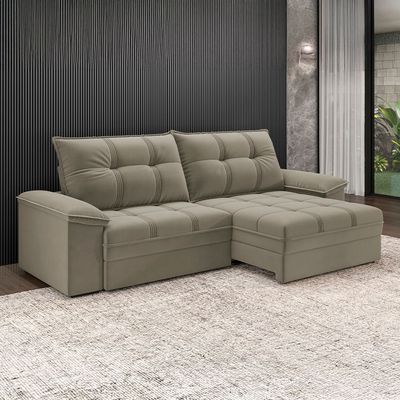 Sofá 4 Lugares Luizzi Besthouse Califórnia Slim Soft com Assento Retrátil e Reclinável, Revestido em Suede - 260cm de Largura Castor