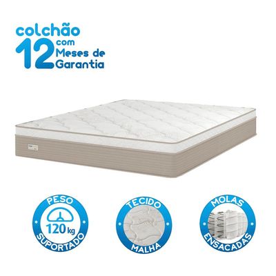 Colchão King Size Umaflex Milão com Euro Pillow e Molas Ensacadas 30x193x203 Bege/Branco Bege com Branco