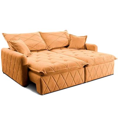 Sofá 3 Lugares Cama inBox Sublime Retrátil e Reclinável Revestido em Bouclé 180cm de Largura Caramelo