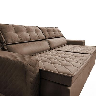 Sofá 3 Lugares Cama inBox Belém Retrátil/Reclinável com 200 cm de Largura e Revestido em Suede Velusoft Castor