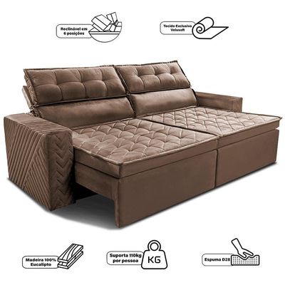 Sofá 3 Lugares Cama inBox Belém Retrátil/Reclinável com 200 cm de Largura e Revestido em Suede Velusoft Castor