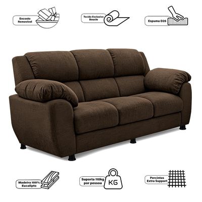 Sofá 3 Lugares Cama inBox Paris com 202cm de Largura e Revestido em Bouclé Marrom