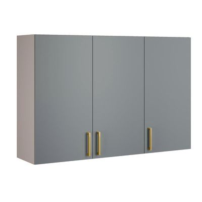 Armário Aéreo Triplo Itatiaia Essence com 3 Portas 3 Prateleiras e 120cm de Largura Fendi e Gris Fendi/Gris