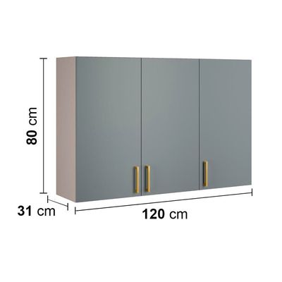 Armário Aéreo Triplo Itatiaia Essence com 3 Portas 3 Prateleiras e 120cm de Largura Fendi e Gris Fendi/Gris