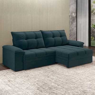 Sofá 4 Lugares Luizzi Besthouse Califórnia Slim Soft com Assento Retrátil e Reclinável, Revestido em Suede - 260cm de Largura Petróleo