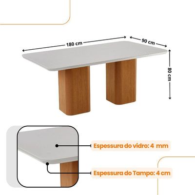 Mesa De Jantar Eloise Tampo MDF Vidro Com 6 Cadeiras Moderna Veludo Capuccino Off White Naturale