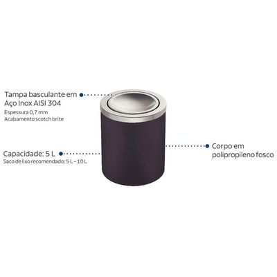 Lixeira Tramontina útil Basculante 5l Redonda Preta 94540024