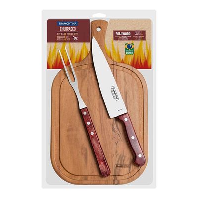 Kit Churrasco Com Tábua 3 Peças Tramontina 21198714 Vermelho 21198714