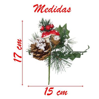 1 Ramo Cogumelo Decoração Natal Artificial Com Detalhes Branco 17cm