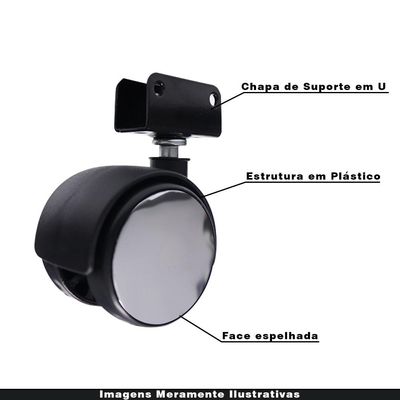 Kit 10 Rodízios para Móveis com chapa U sem Trava com Face Espelhado G14 - Celsus
