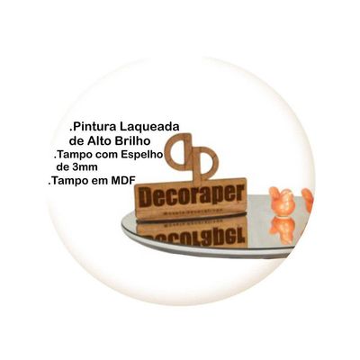 Mesa De Canto Pés Palito Amadeirado Com Espelho Vidro 50cm Off White 50cm